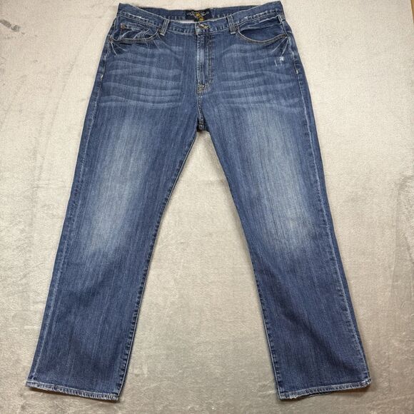 Lucky Brand Jeans Mens 38x30 Blue 181 Relaxed Straight Denim Pants Zip Distress - Picture 1 of 11